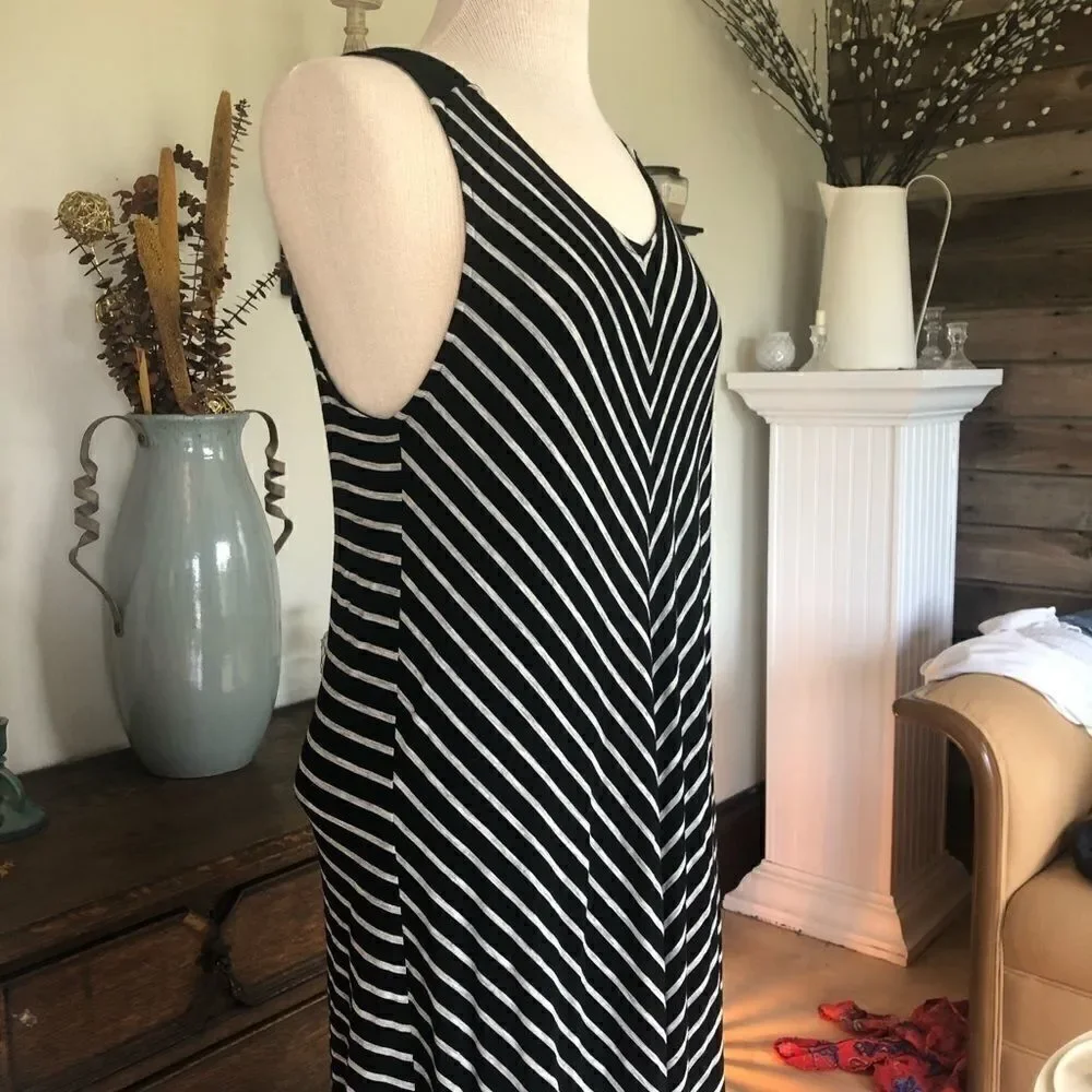 DKNY Sleeveless Striped V Neck Casual Dress Size M - Picture 3 of 7